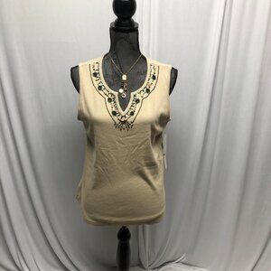 White Stag Tank Top Womens Size Large Egyptian Inspired Beaded V-Neck NEW